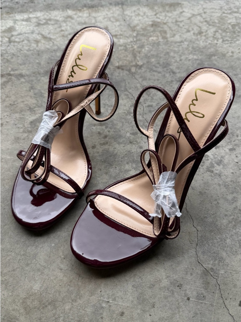 Lulu's Wine Burgundy Patent Strappy Stiletto Heels